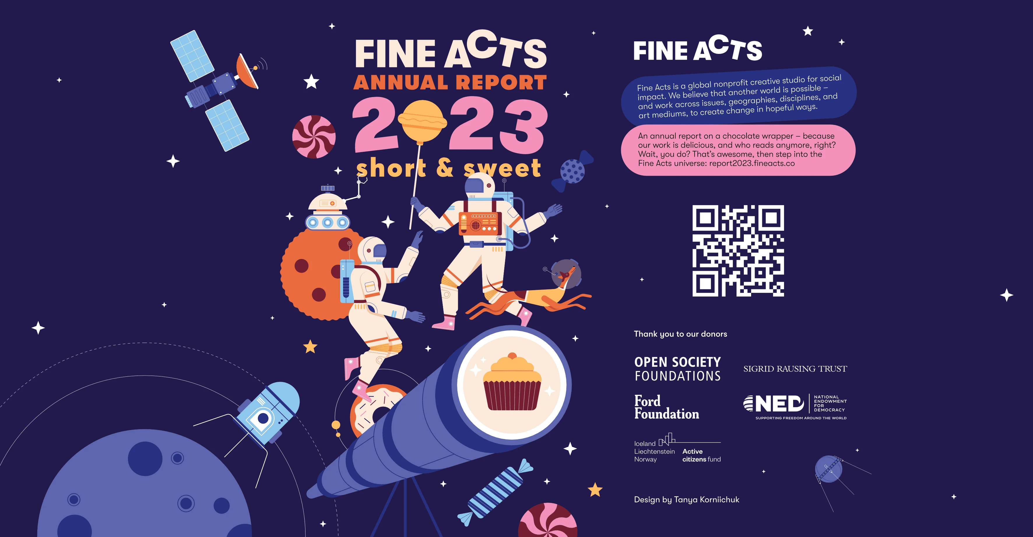 Final cosmic illustration and outer chocolate wrapper design for Fine Acts