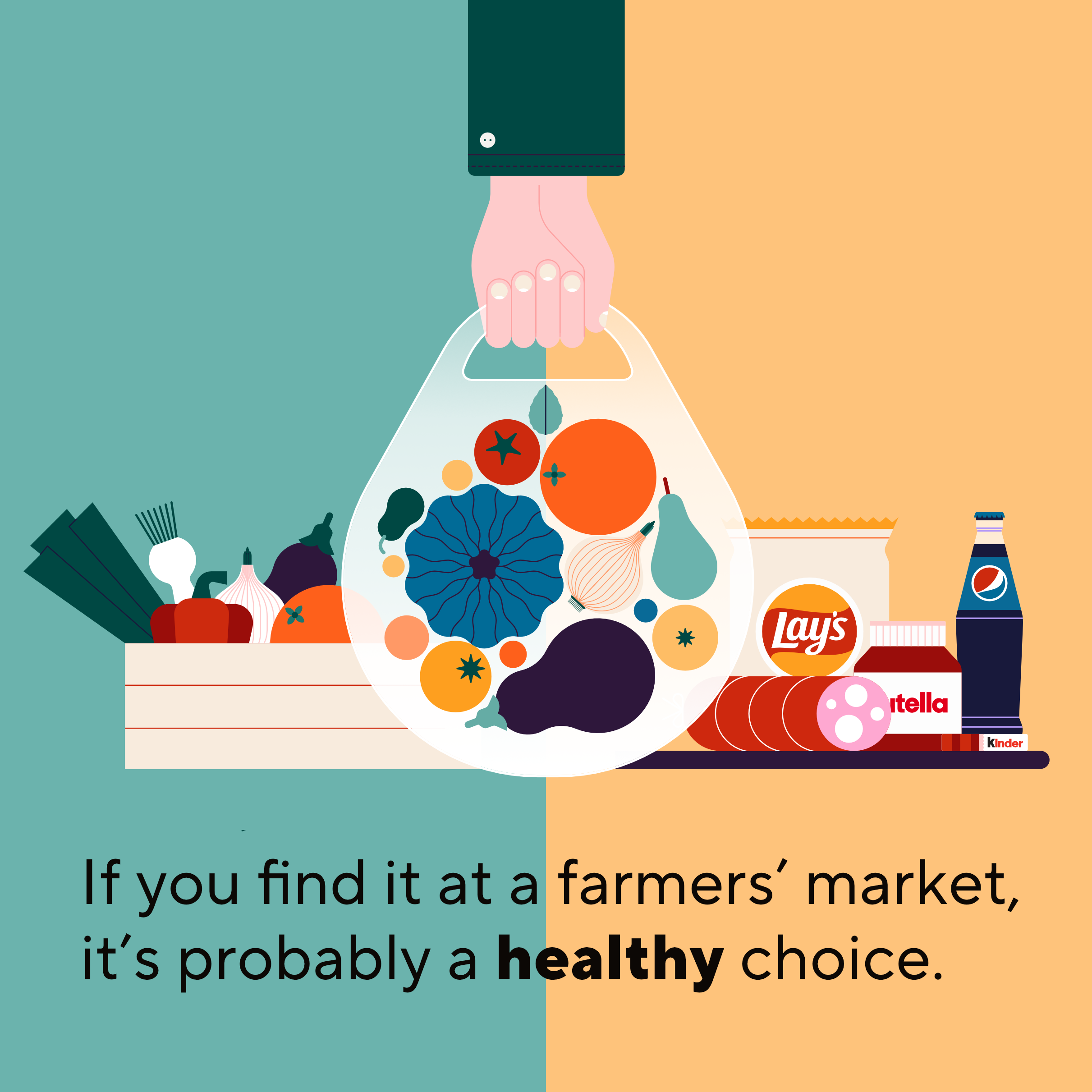 Food choices — illustrated groceries and shopping bag