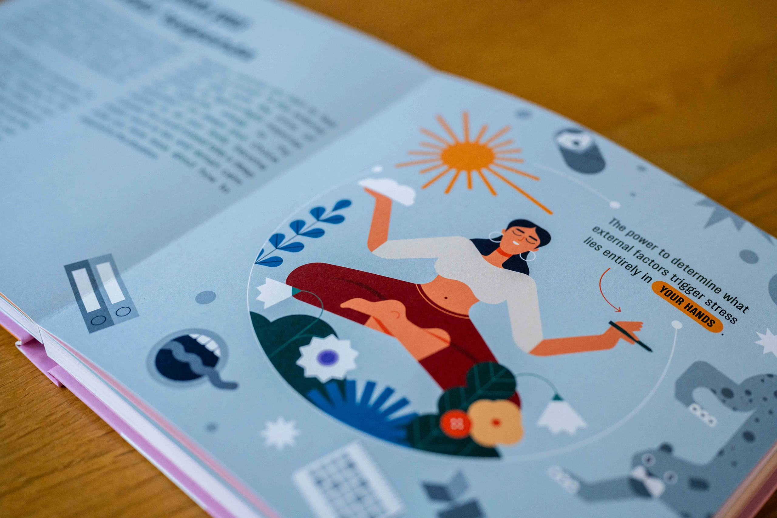 Managing stress — illustrated book spread