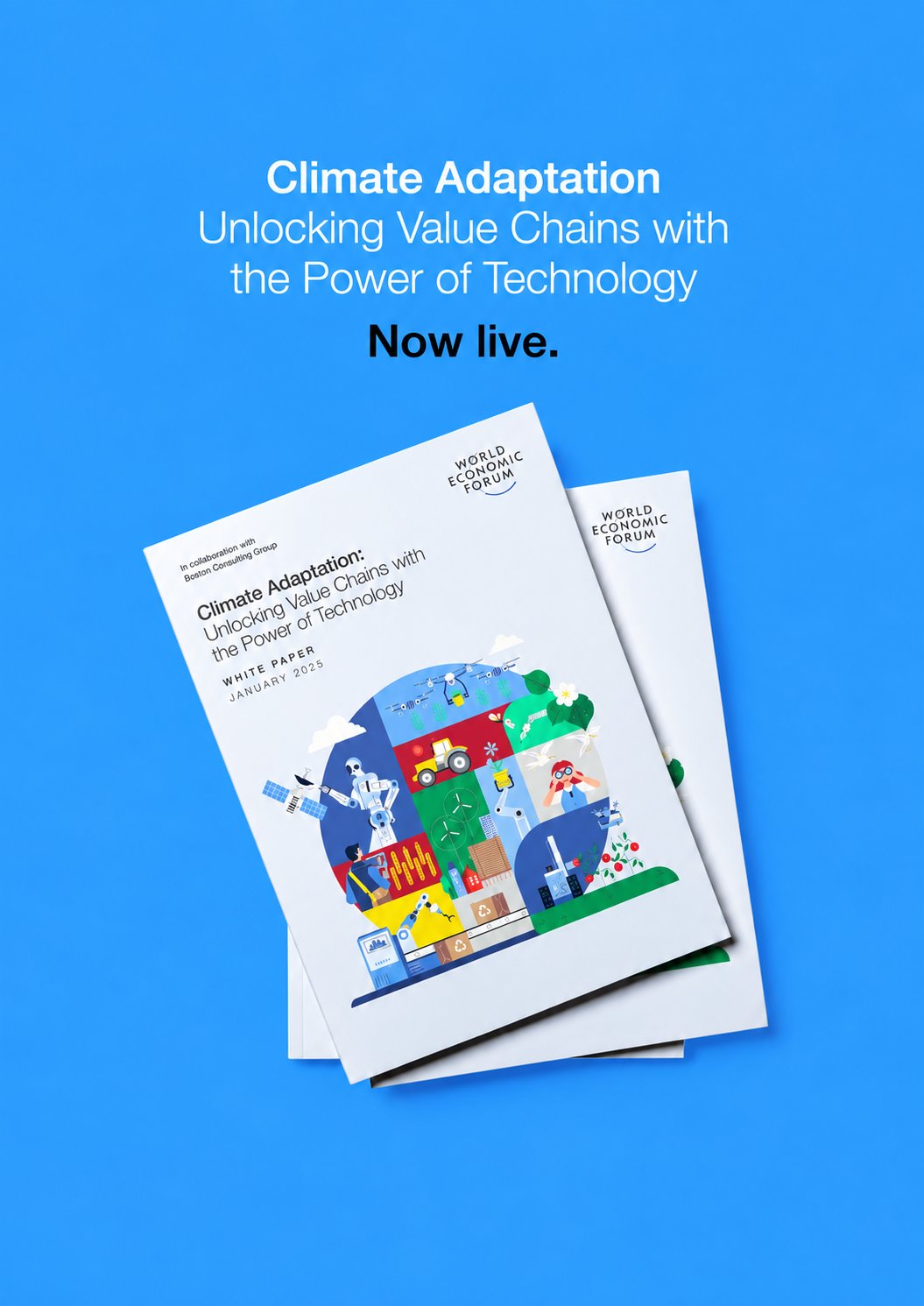 Climate Adaptation report displayed as two overlapping printed covers on a blue background